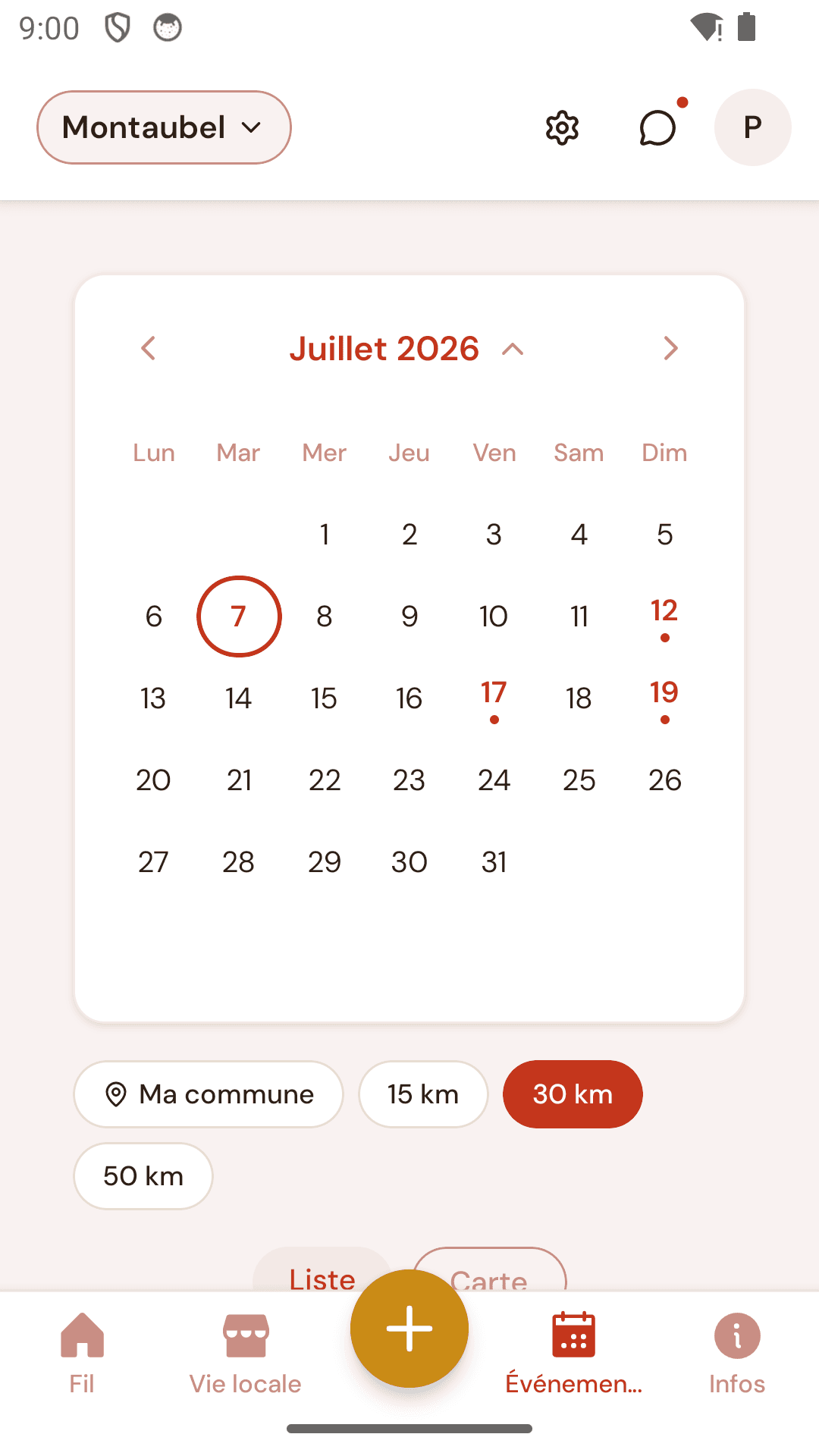 Calendrier des événements de la commune